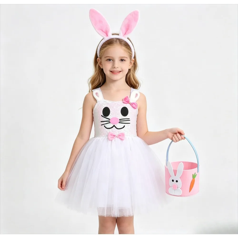 Baby Girls Easter Bunny Tutu Dress Sequins White Animal Costume Carnival Party Ballet Dress Kids Rabbit Festival Outfit view 3