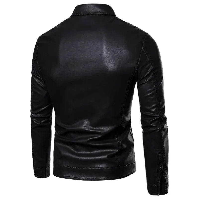 Men Fashion Leather Jacket New Autumn Motorcycle Slim Fleece Jacket Male Outdoor Coats Casual Motor Biker PU Leather Jacket