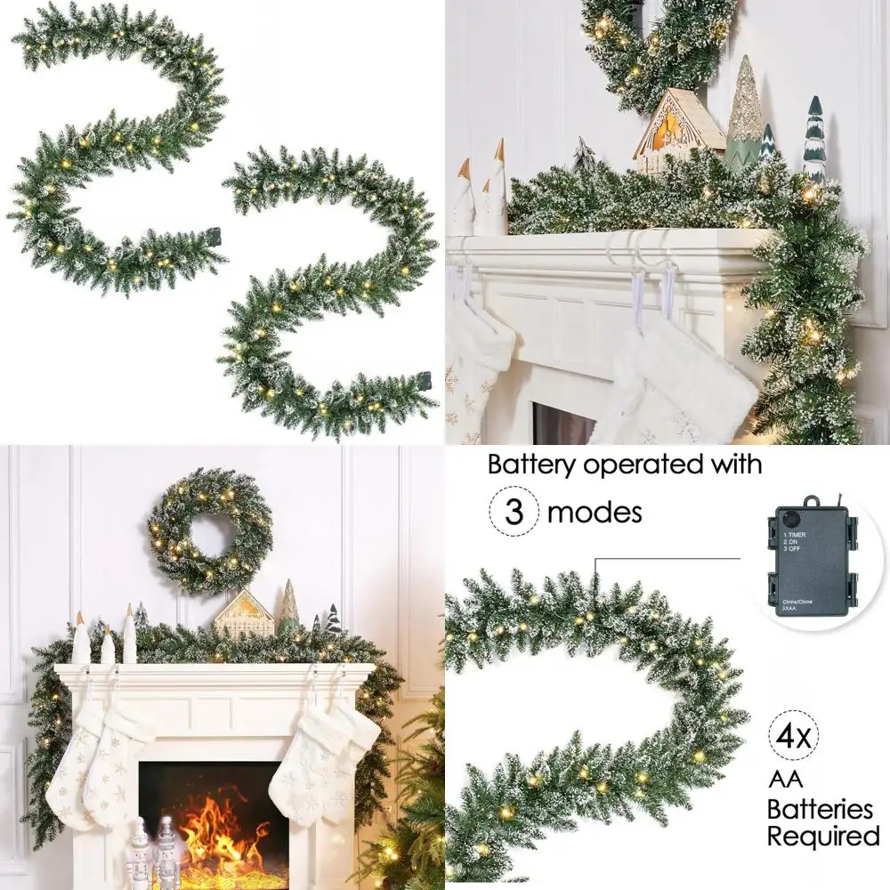 

Предварительно освещенная 9-футовая рождественская гирлянда с 50 светодиодными фонарями, праздничные украшения на батарейках для праздничного сезона