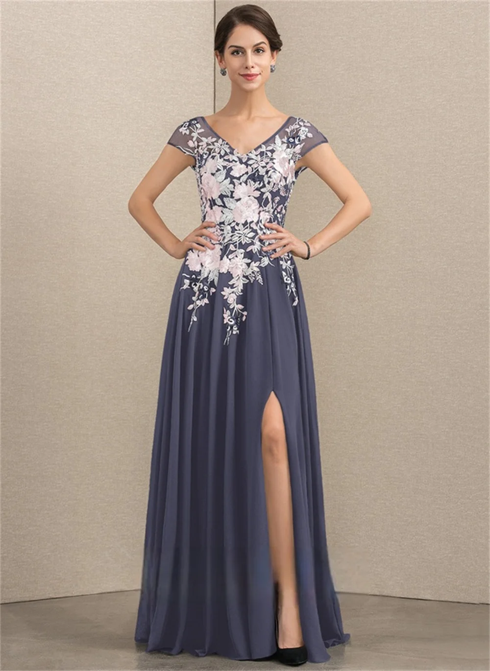 Mother Of The Bride Dresses With Sequin Sexy Ladies Backless Zipper A-Line V-Neck Slit Floor-Length Chiffon 2022 Temperament