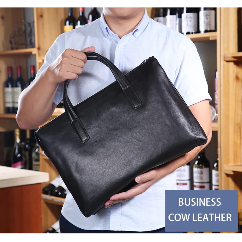 Genuine Leather Luxury Briefcase for Man Vintage Executive Office Handbag Tote Computer Laptop Shoulder Business Messenger Bag