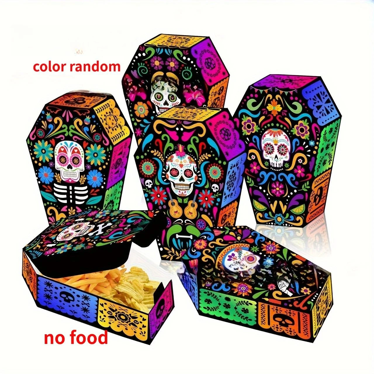 12 Stück Weiße Pappschachteln für Süßigkeiten zum Día De Los Muertos Halloween-Party Festival Totenkopf-Themenparty Geschenkverpackung Zubehör