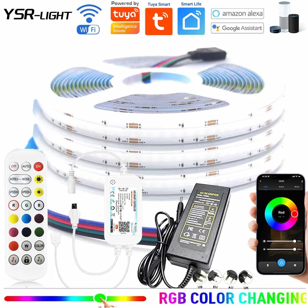 

DC24V 1-5M Tuya WiFi Remote RGB Light Strip Kit 24Key Remote COB гибкий голос/приложение Фестивальный декор для Google Home Echo Tuya APP