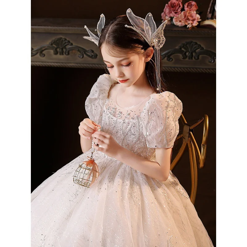 Children's Dress Princess Dress Birthday Girl High-End Tulle Tutu Flower Girl Wedding Host Catwalk Costume for Piano Performance