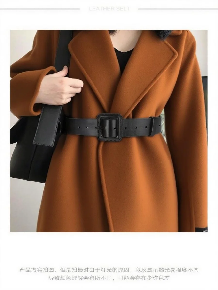 Hochwertiger Damen-Modegürtel aus Rindsleder, Schwarz, 4,5 cm Breit, Vielseitiger Casual- und Alltagsgürtel, Dekorativer Gürtel für Kleider – Detail 4