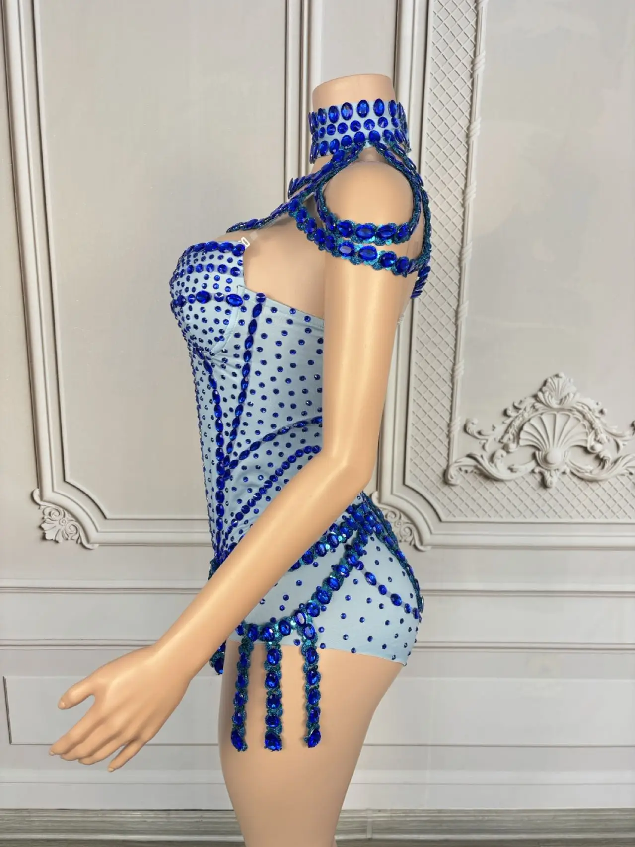 Sparkly Rhinestones Fringes Blue Bodysuit for Women Sexy Dance Show Costume Night Party Outfit Singer Dancer Stage Wear Xiaolan