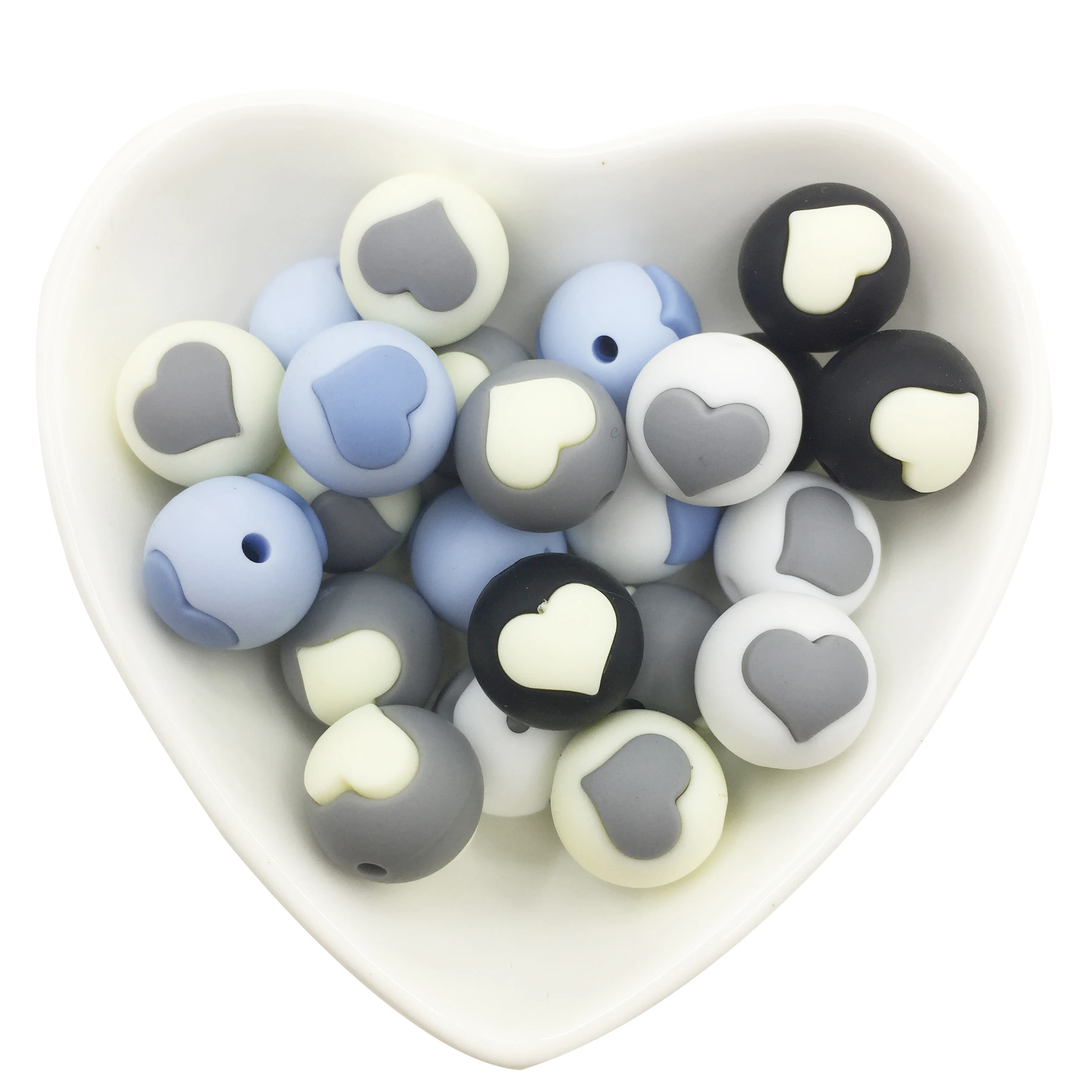 10pcs Silicone heart shape round beads-silicone teething loose beads for DIY necklace-BPA FREE Baby Teether BPA Safe DIY Bead