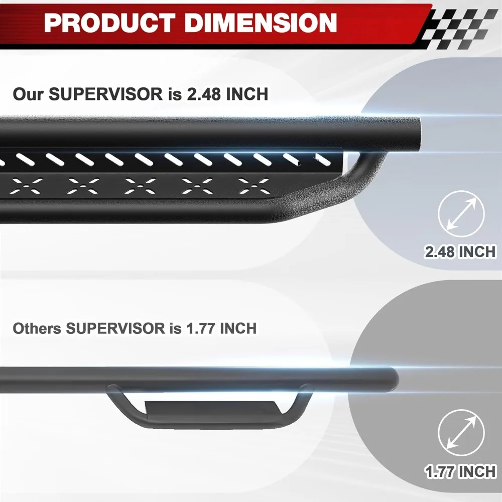 لوحات الجري خطوت مرتفعتين متوافقة مع 2022-2025 Toyota Tundra Crew Max مع 4 أبواب كاملة الحجم، تصميم سرجين جانبي S