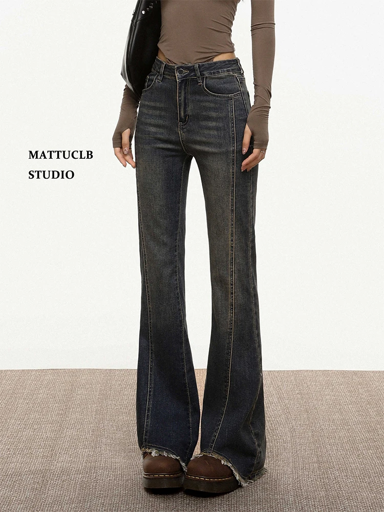 

Women's Low Rise Flared Jeans American Retro Bootcut Jean Korean 2000s Skinny High Street Denim Pants Y2k Japanese Harajuku New