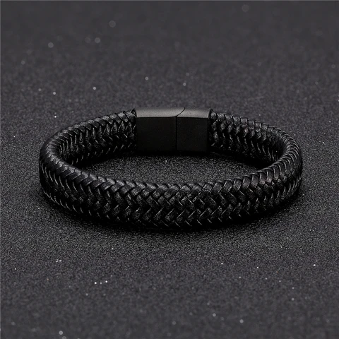 Классические мужские ювелирные изделия, браслеты из натуральной кожи, титановые, черные, стальные, с магнитной застежкой, браслеты для мужчин, ювелирные изделия, подарок подарок мужу на годовщину купить - №5