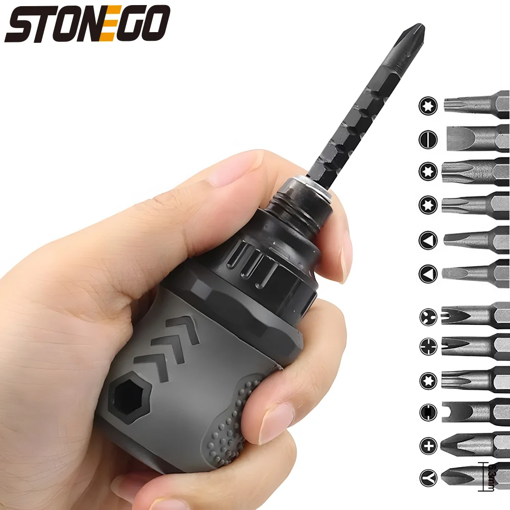 STONEGO Dual-Purpose Ratchet Screwdriver - Adjustable Cross Slot Telescopic Maintenance Tool with Scalable Bit Length