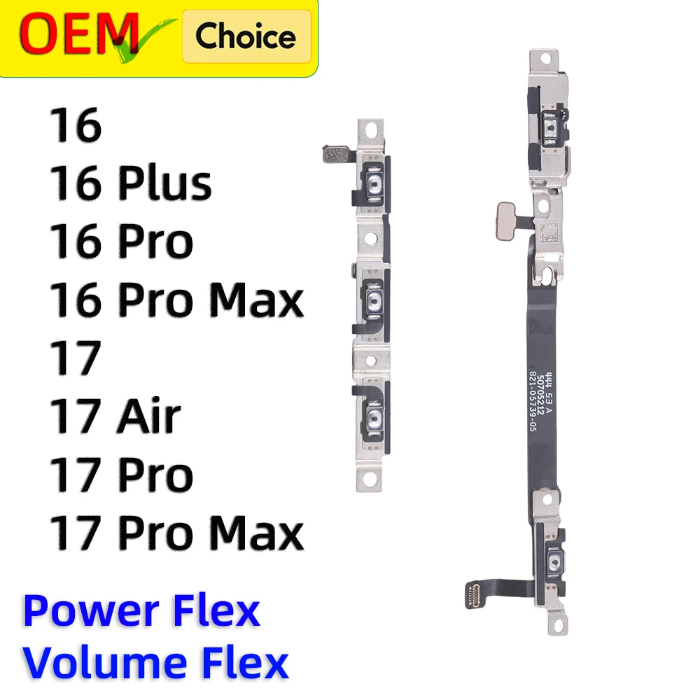 OEM Volume On Off Mute Button Switch Key Power Flex Cable For iPhone 16 17 Plus Air Pro Max with Metal Bracket Parts