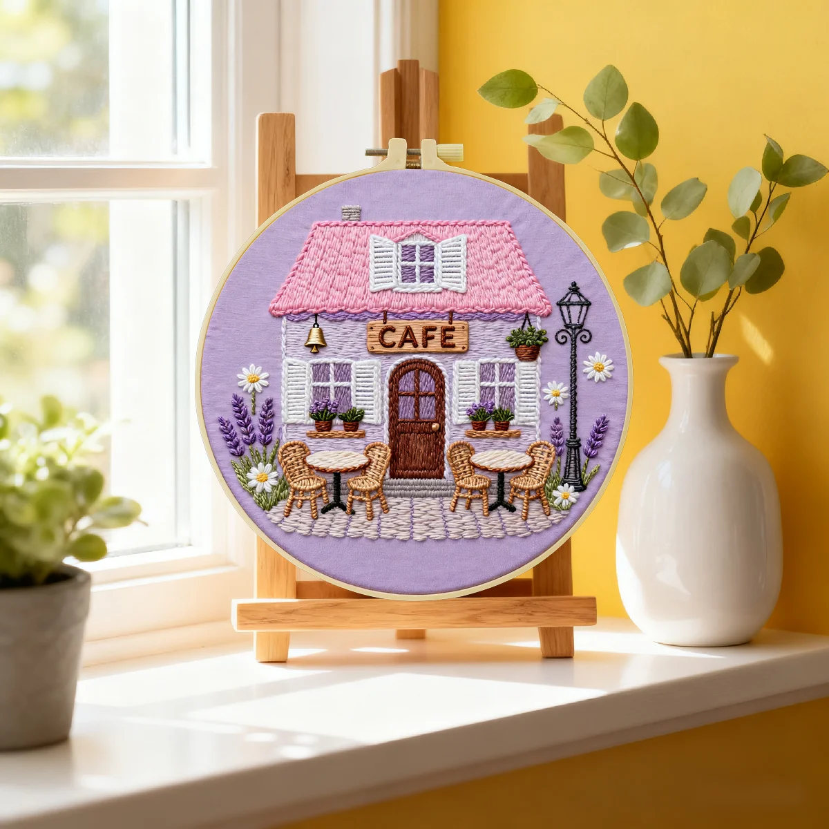 1 Stück 20X20CM/15X15CM 7,87/6,3 Zoll Café-Shop Stickerei-Starter-Kit DIY-Kit DIY-Stickerei-Set Handarbeiten Nadelkunst – Detail 2