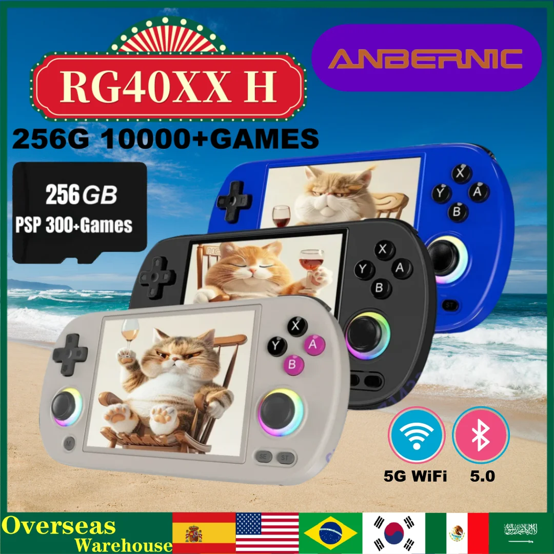 ANBERNIC RG40XX H Handheld Game Console RGB Lighting Effect PSP Game Video Player Trimui Console Linux System Joystick Gifts