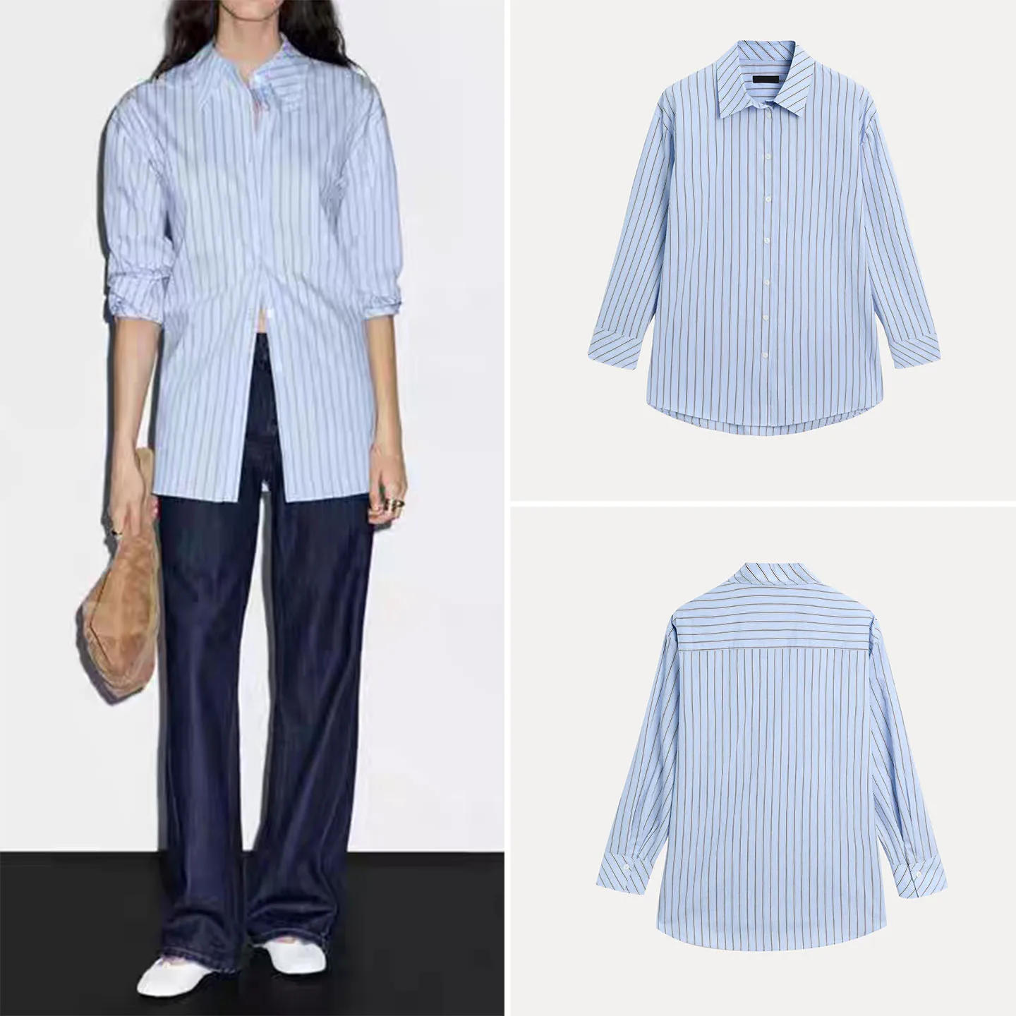 

Faionable Striped Long Sve irt Women's Sle Autumn 2025 Z Brand Ele Personali Trendy Garment for Girls