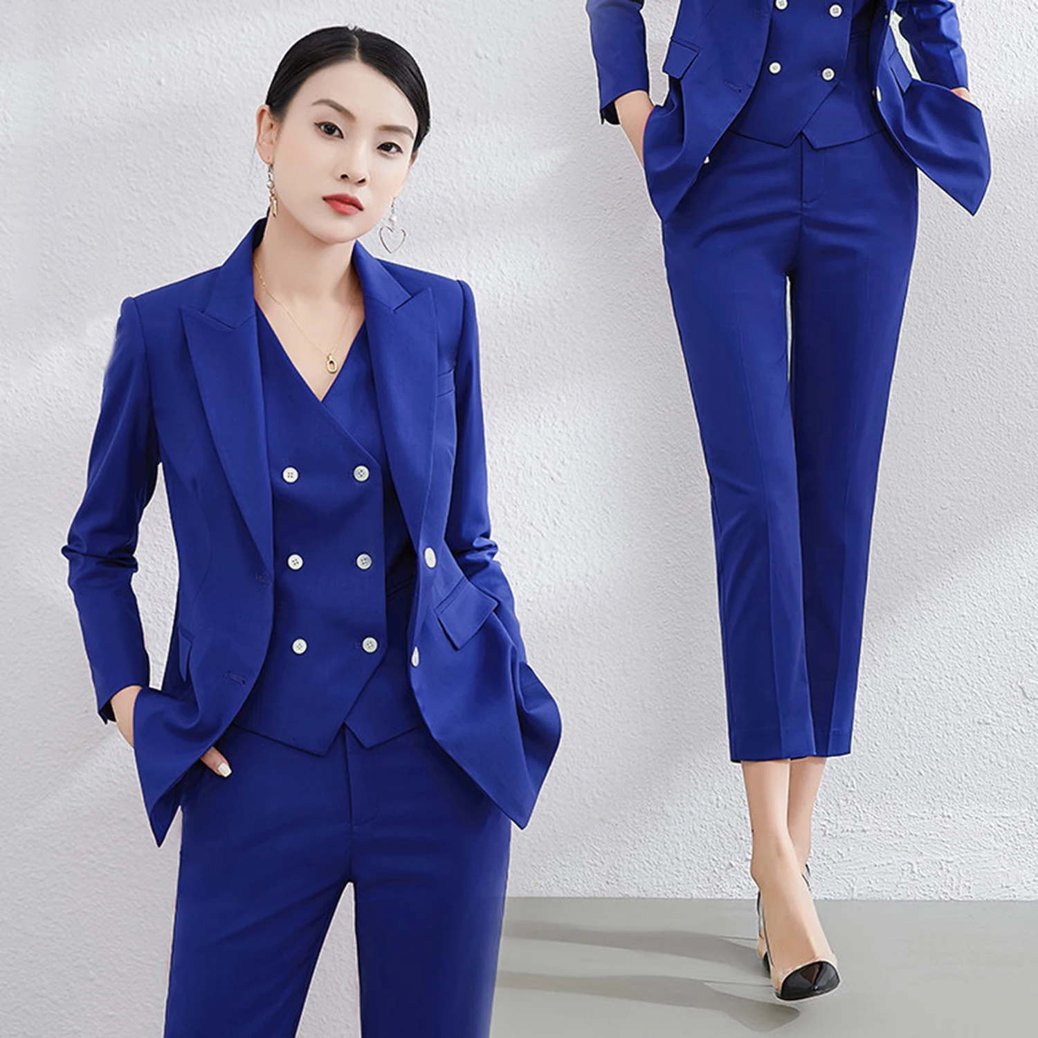 Allingentle Women's Suit Slim Fit Pantsuit 3 Piece Suit Office Peak Lapel Blazer Outfit for Business Customize