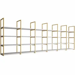 Nordic wall shelf gold wrought iron nail shop barber shop display shelf word partition wall bookshelf storage