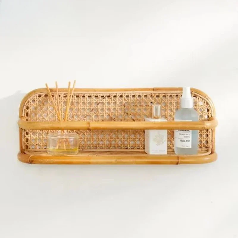Nordic rattan wall shelf living room wall shelf bedroom bookshelf
