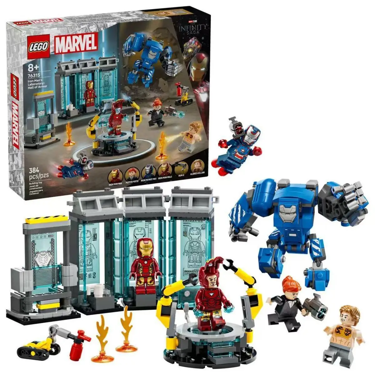 LEGO ®   Laboratorio de Iron Man: el salón de armadura es un juego de construcción y exhibición de Los Vengadores para niños y niñas de 8 años en adelante 76315