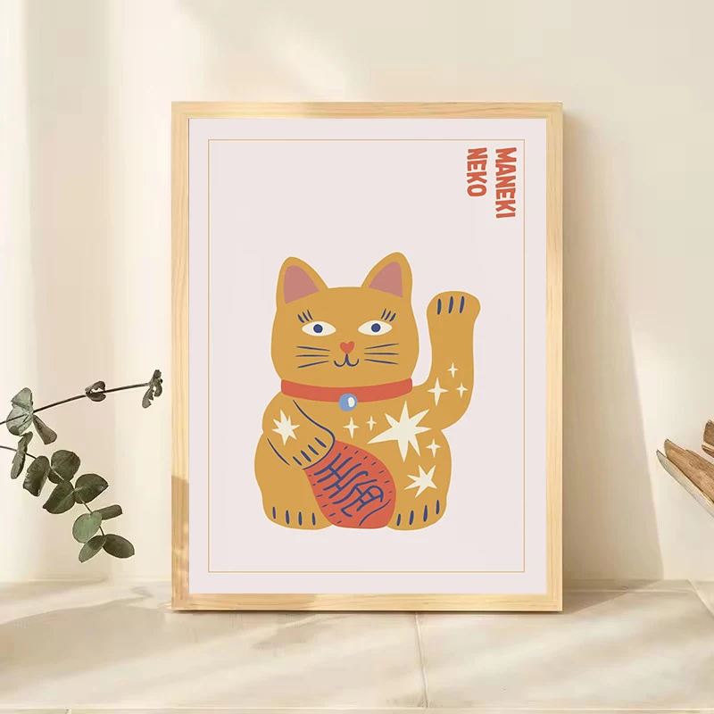 Retro Japanese Lucky Cat Maneki Neko Posters Prints Canvas Painting Wall Art Pictures for Kids Room Home Decor Gift Cat Lovers