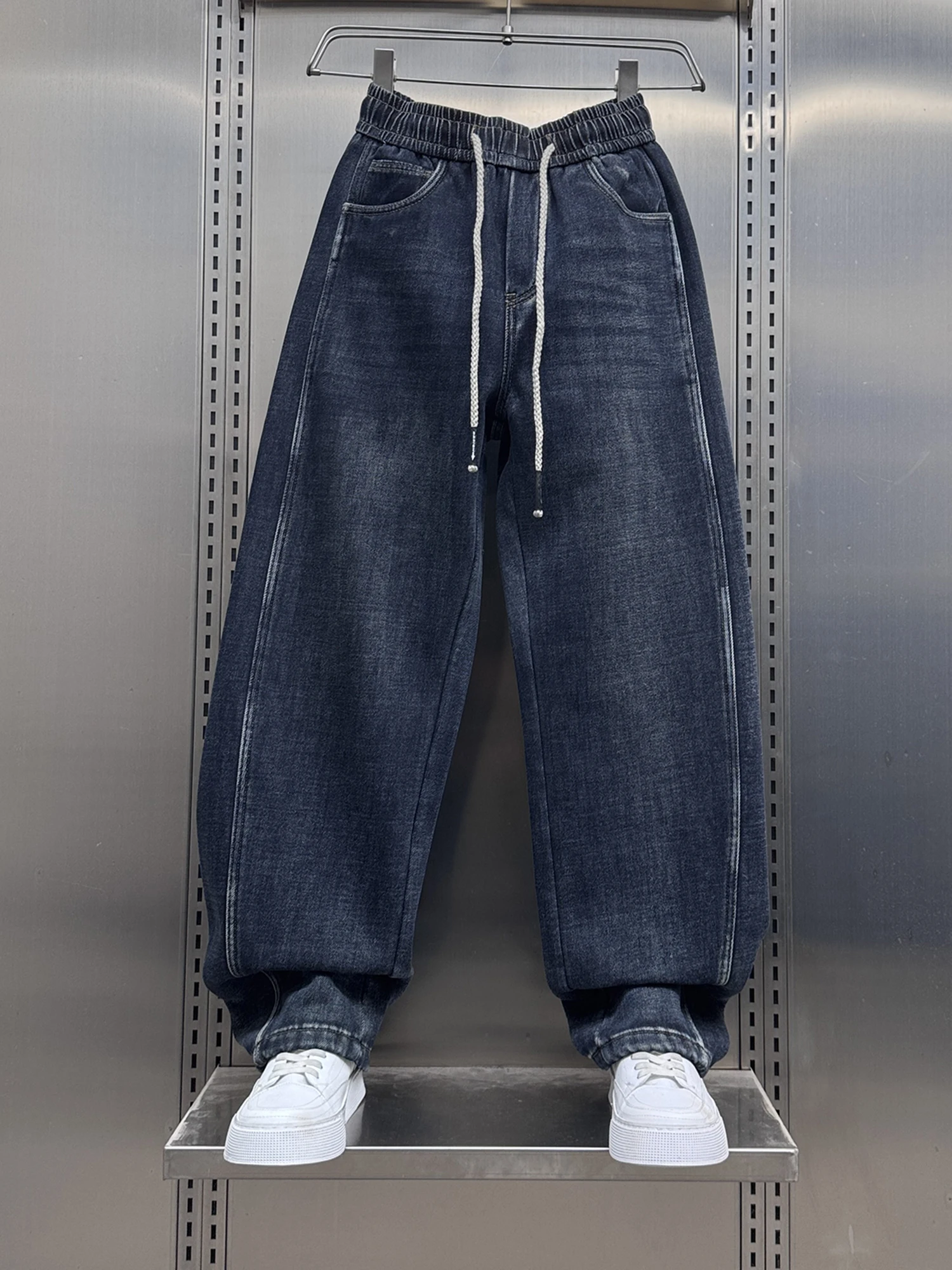 

Waed Fce Lined Vintage Men's Jeans Straight Leg Casual Trousers Trendy Wide Leg Pants Winter Collection Loose Fit