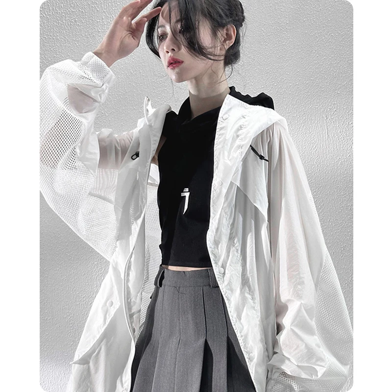 Unisex Summer Gauze Splicing Suture Thin Jacket Breathe Freely Quick Drying Sun Protection Lightweight Men\'s clothing Harajuku