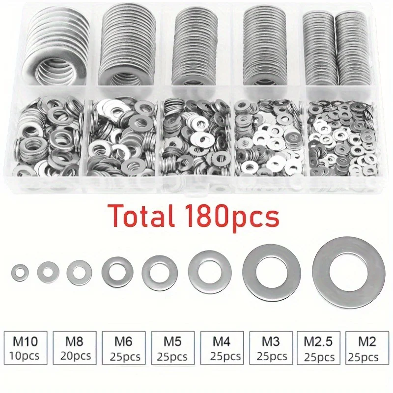180-Piece Flat Washer Set, Size M2-M10 Easy To Install, Suitable for Home Improvement/store/outdoor Work