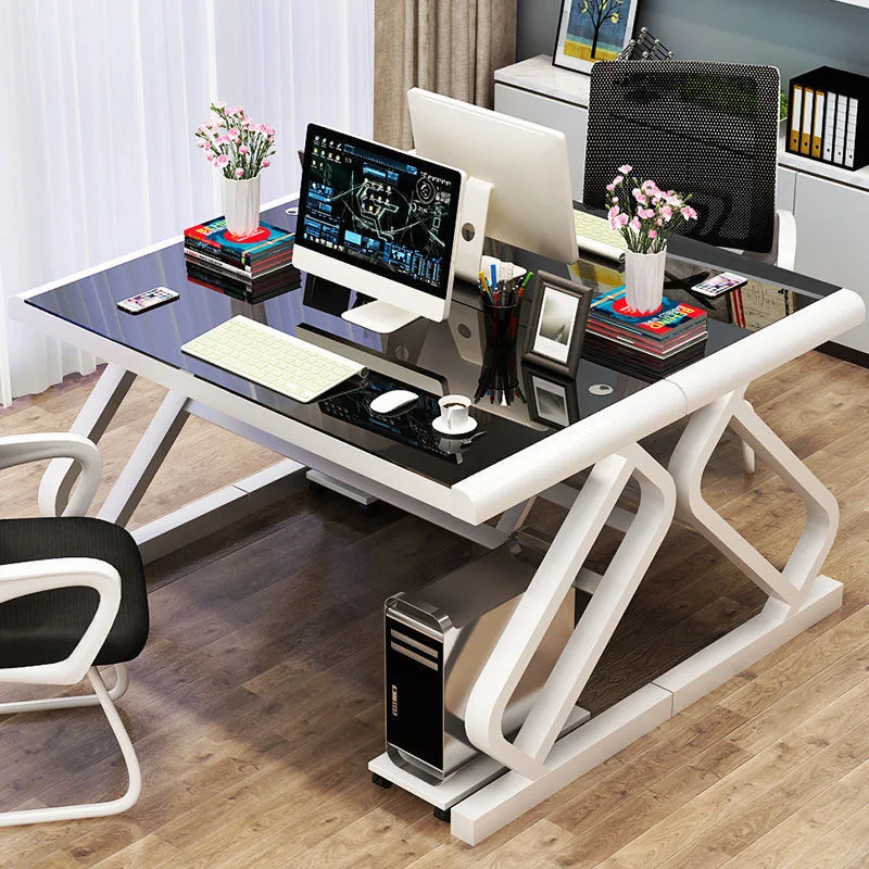 Single desktop home learning tempered glass desk computer desk office furniture design color optional