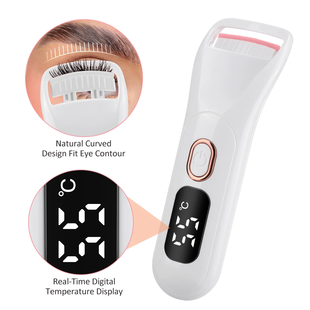 

Portable Electric Heated Eyelash Curler Temperature Control Long-Lasting Curl Rechargeable Digital Display Lash Curling Wand