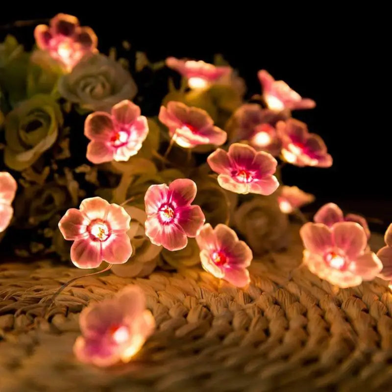 2m Cherry Lighting Strings Blossom Flower LED String Fairy Lamp For Indoor Wedding Pink Bells Garland Deco Outdoor Light Fixture
