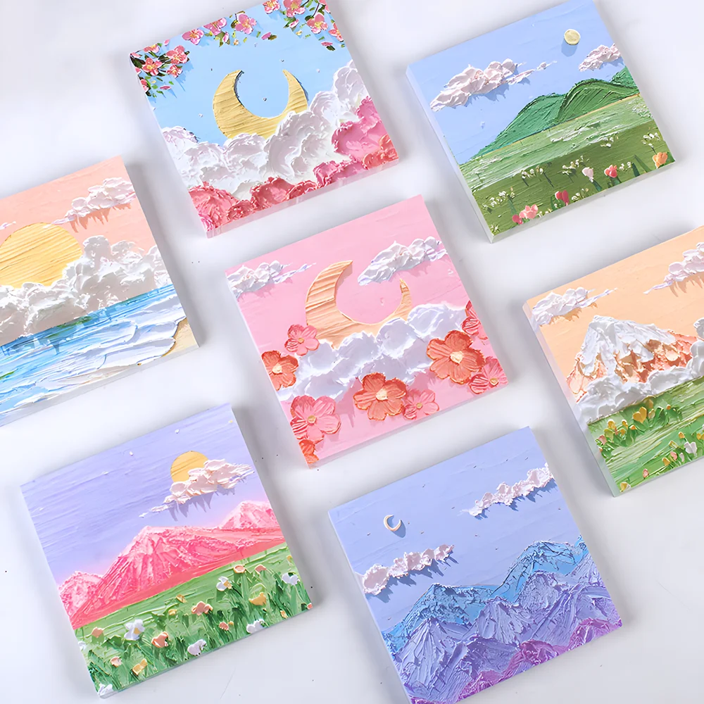 pintura a oleo notas pegajosas bonito kawaii floral memo pad post notepad papelaria de arte estetica checklist planner tabs novidade 01