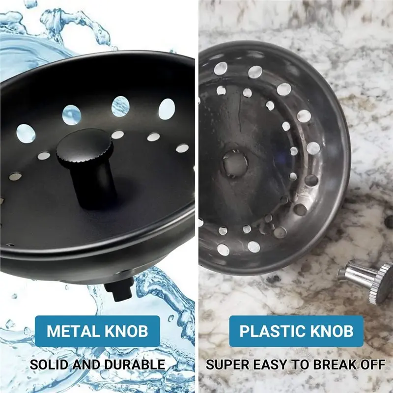 A02F-Stainless Matte Black Sink Drain Stopper 2 Pack, Black Strainer Metal Knob, Fits 3-1/2