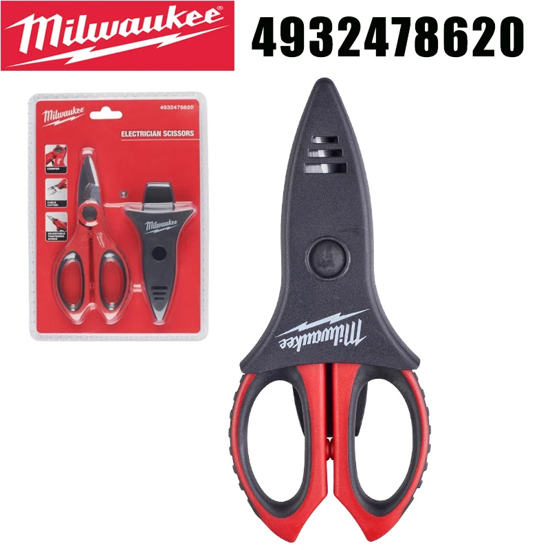 Milwaukee 4932478620 3-in-1 Electrician Scissors with Holster, Multi-Function Cable Cutter Crimper Tool
