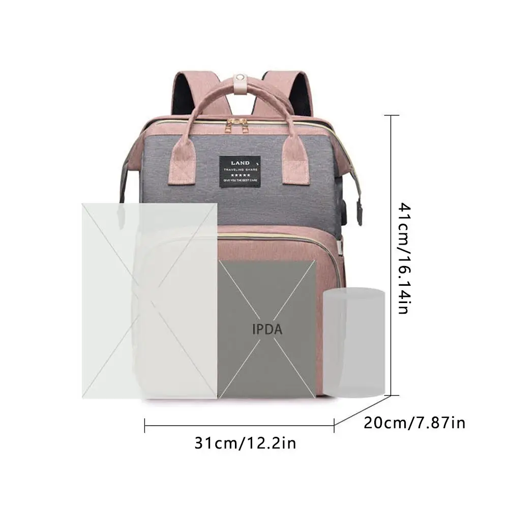 حقيبة الأم القابلة للطي خفيفة الوزن محمولة قابلة للطي سرير الأطفال ذات سعة كبيرة على ظهره حقيبة الأم النسائية حقيبة المومياء #6