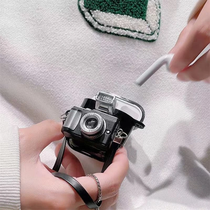 Чехол для наушников в стиле ретро с камерой, подходит для Apple Airpods Pro 1 2 3, мягкий силиконовый защитный чехол с подвесной веревкой, защитный рукав