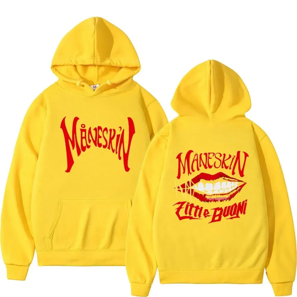 Autumn Winter Rock Band Maneskin Mouth Print Hoodie Men Women Hip Hop Pullover Oversized Sweatshirt Loose  Long Sleeve Hooded