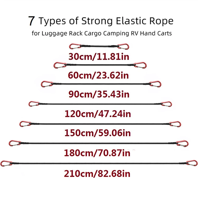 30–210 cm Verpackungsseil, elastisches Seil für den Außenbereich, 8 mm, mit rotem Haken, ausziehbar und leicht, für Autogepäck, Dachträger – Detail 7