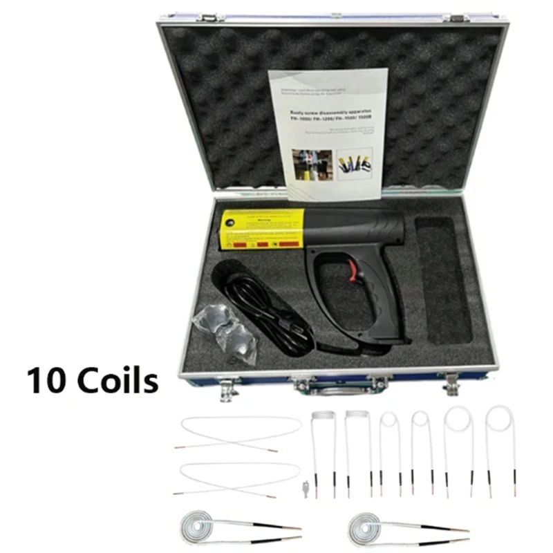 Kit de calentador de inducción magnética de 1500W, máquina de calefacción automotriz sin llama de 110V y 220V con 10 bobinas, herramienta de reparación de automóviles de alta resistencia