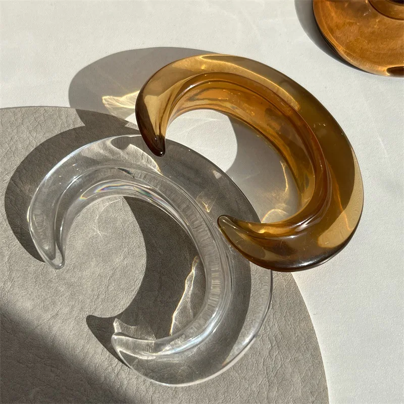 HUANZHI Exaggerated Transparent Brown Moon Resin Open Bracelet Geometric Heterotypic Vintage Cuff Bangle Jewelry for Women New