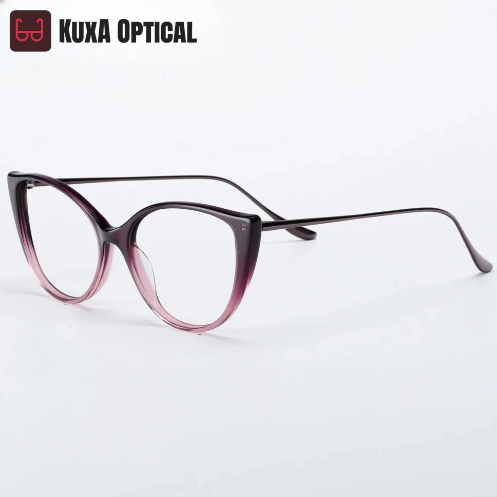 

KUXA Fashion Cat Eye Glasses Acetate Women Optical Eyewear Prescription Myopia Hyperopia Reading Progressive Eyewear Recipe