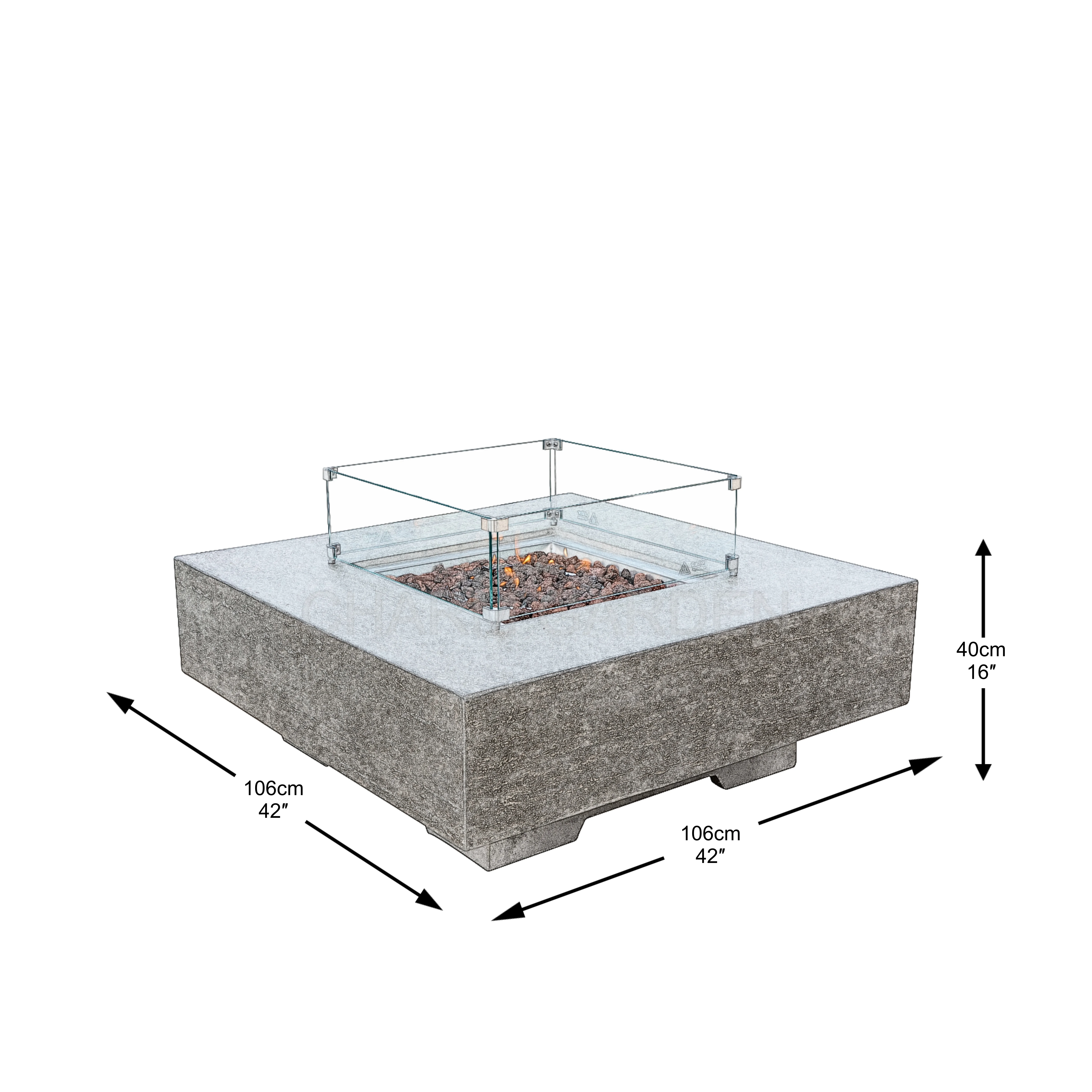 Modern Durable Outdoor Gas Fire Pit Rectangle Coffee Table Smokeless Patio Heater GRC MaterialBrown Finish