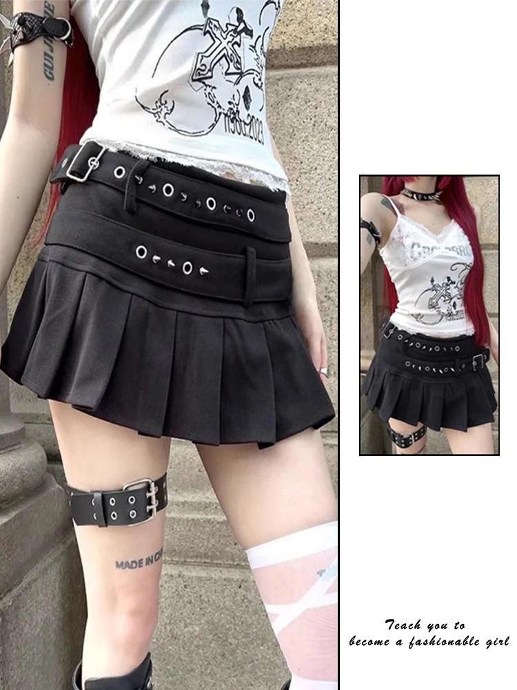 

Y2K Punk Bla Pleated Skirt Women's Summer New Sle Slimming f-length Skirts High Waist Design Commute Vintage