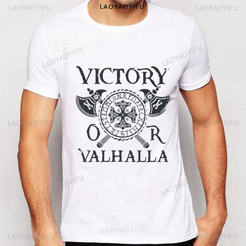 Victory or Valhalla Viking Classic T-shirt Men Short Sleeve ViKing Legend T-Shirt Retro Classic Modal Tee Valhalla Odin Tops