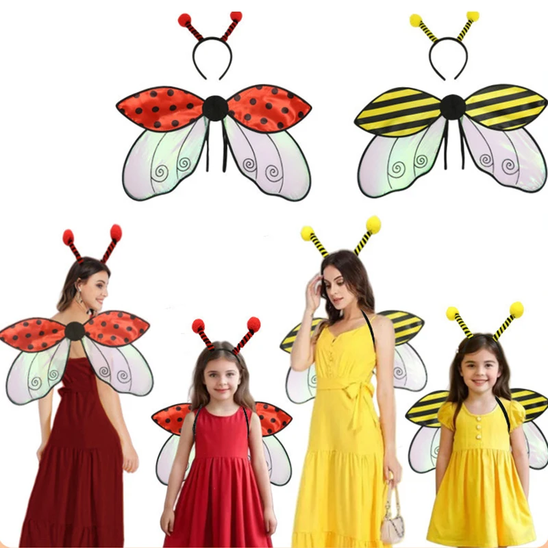 Femmes enfants ailes de fée Halloween fée Costume papillon coccinelle abeille fée Cosplay ailes d'ange scène performance Costume