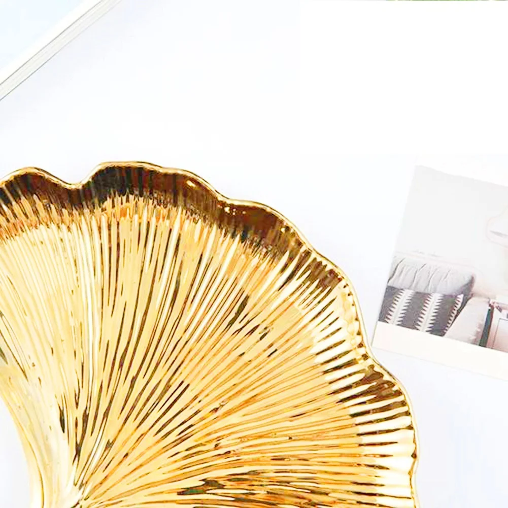 

FO-Gold Jewelry Tray Ginkgo Leaf Trinket Dish Vintage Ring Holder Bowl For Bracelet Earring Necklace Organizer Decorative Durabl