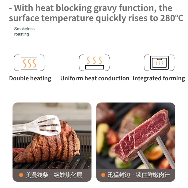 Fritadeira Elétrica Automática Inteligente, Grelha de bife sem fumaça, Placa de churrasco multifuncional