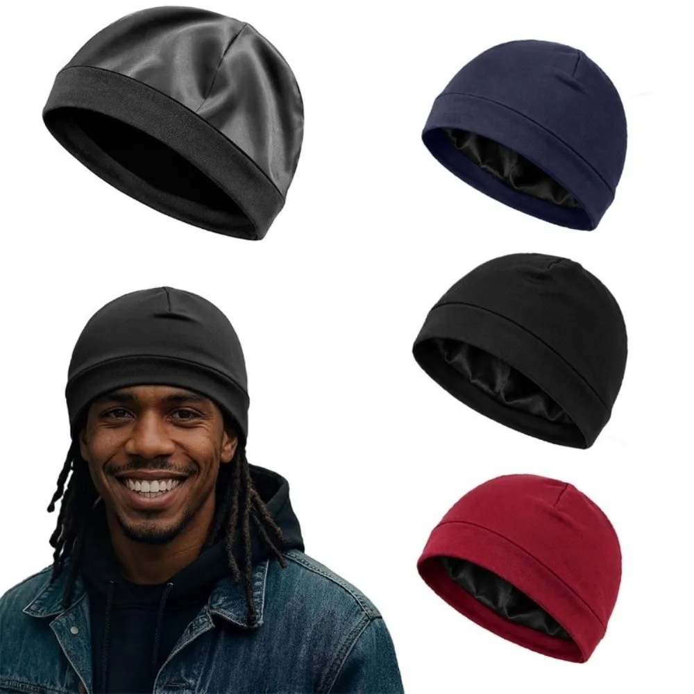 Soft Satin-Lined Skull Cap Elastic Wearable Beanie Cap Breathable Hair Protection Night Sleep Hat For Men Women