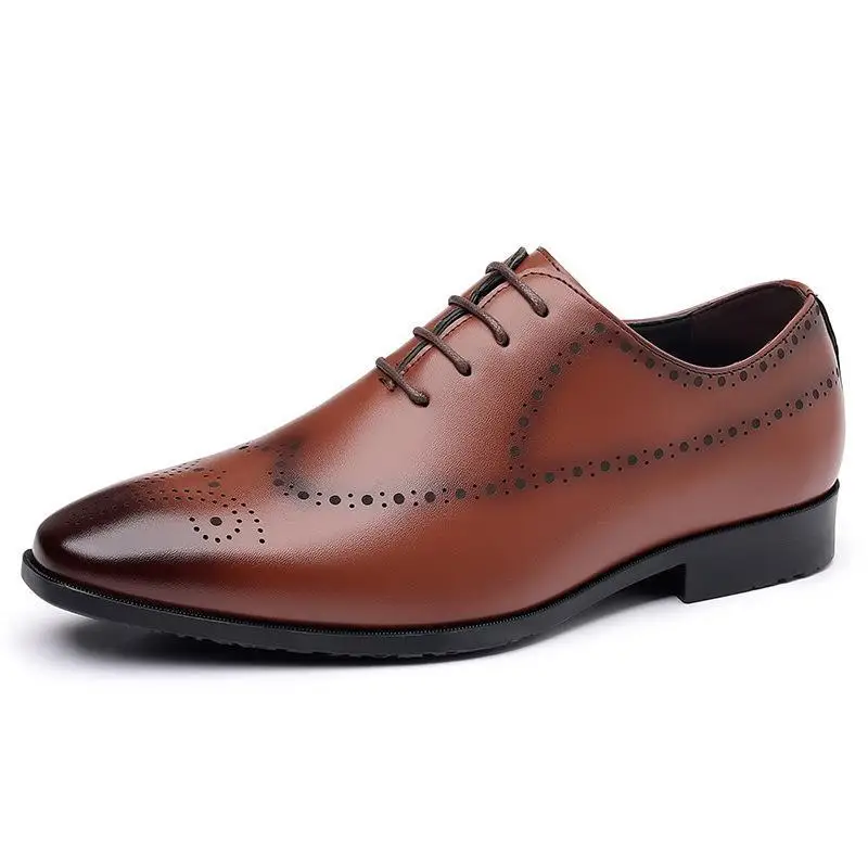 Autumn Pointed Toe Men Brogue Shoes Fashion Leather Shoes Dress Business Formal Casual Large Size 38-48