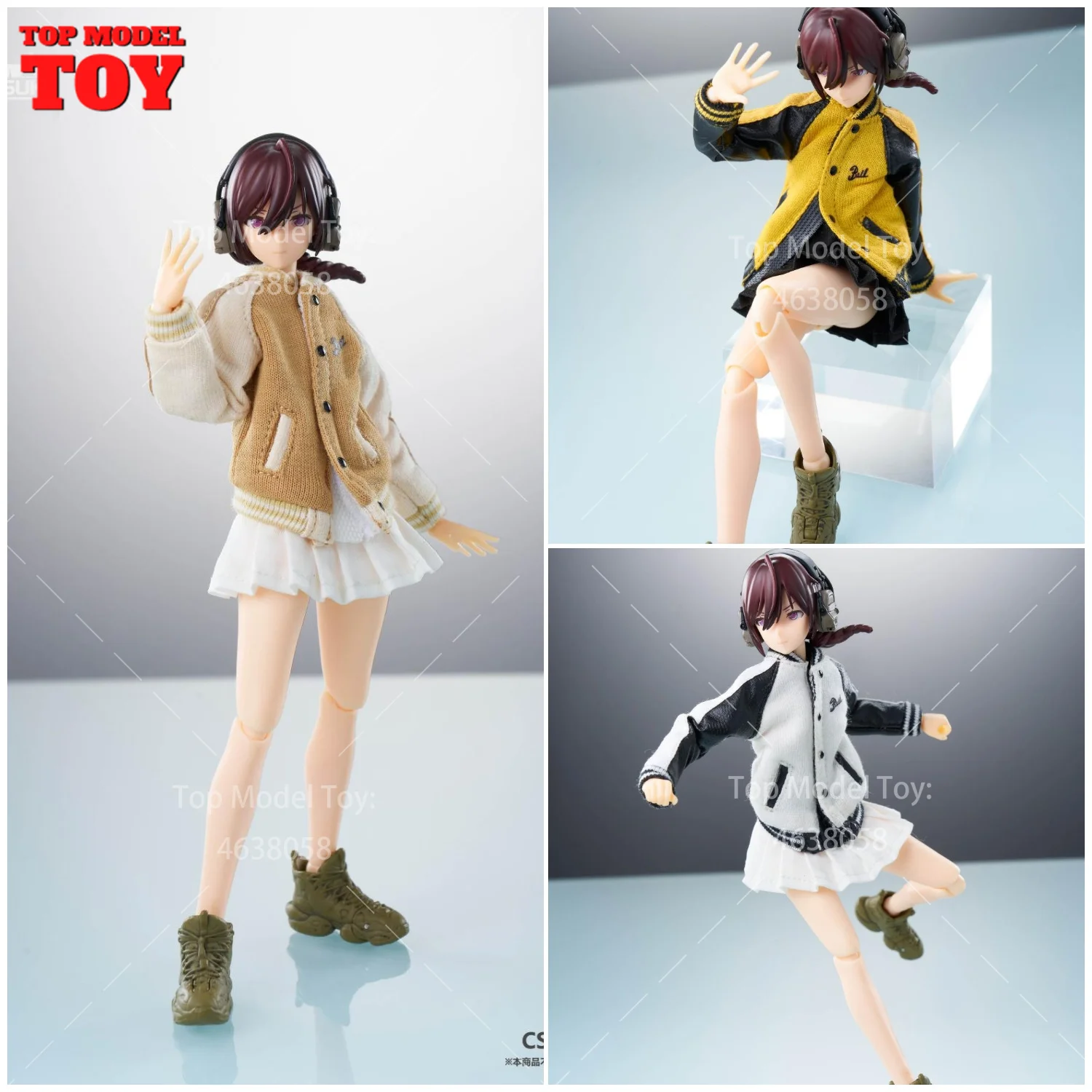 HASUKI CS014 1/12 Scale Sport Coat Letter Printed Baseball Uniform Pleated Skirt Clothes Model for 6'' Action Figure Body Dolls