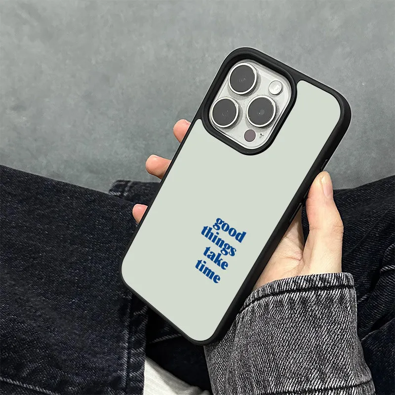 Coque de téléphone antichoc en silicone avec message simple « les bonnes choses prennent du temps » pour iPhone 17 Air 16 Pro Max 15 14 Plus 13 12 11